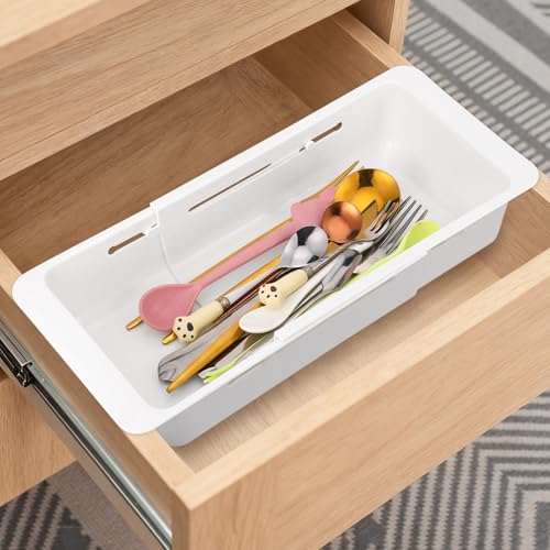 Booson 2 PCS Deep Drawer Organizer Bin Adjustable Sliding Drawer Organizers Expandable Kitchen...