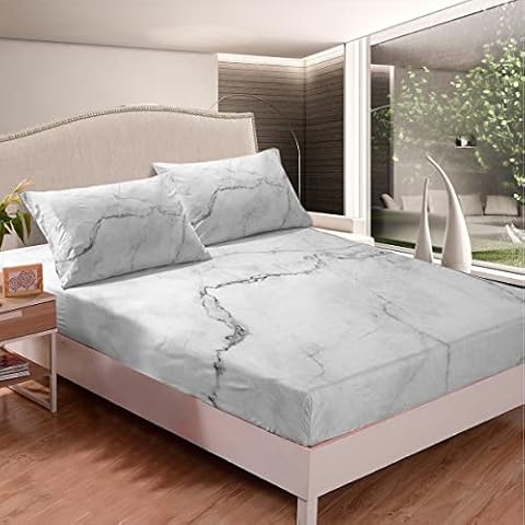 Juego de sábanas ajustables de mármol blanco Homemissing Cover