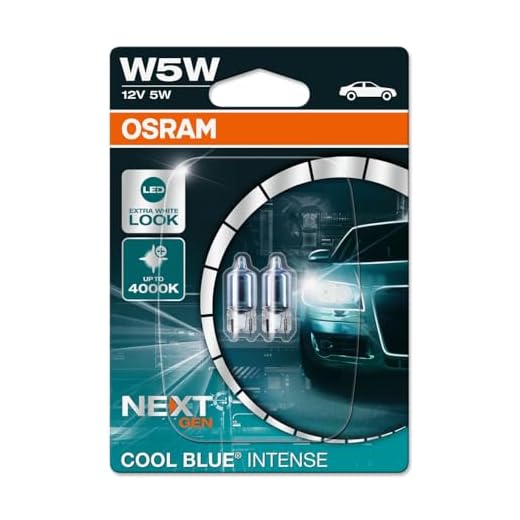 OSRAM COOL BLUE INTENSE W5W, bis zu 4.000 K, Halogensignallampe, Doppelblister (2 Lampen), 2825CBN-02B