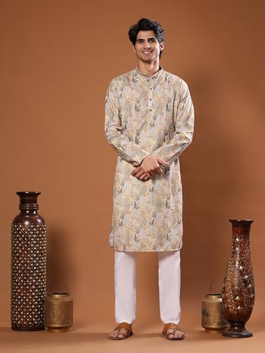 Image of Pro-Ethic Style Developer Men's Cotton Printed Kurta Pajama Set Traditional Outfit | Mandarin Collar (E-129)