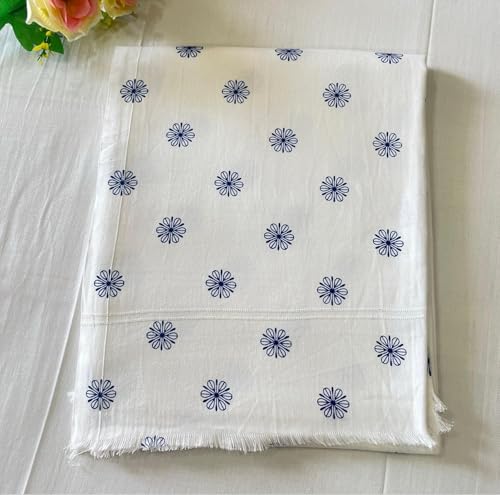 Image of 100% Cotton Soft Beautiful Printed Pure Handloom Single Bed Size Skin Friendly Summer AC Blanket /Khes /Dohar /Top Sheet Set /Chadar /Multi Purpose Use (Printed White)