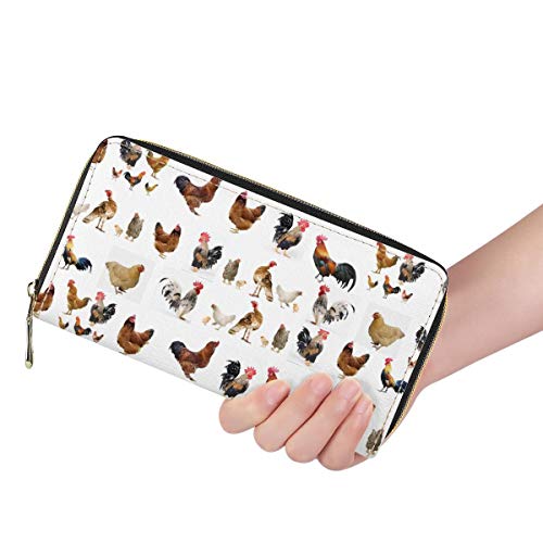 doginthehole Chicken Print Women Wallet Zip Around Clutch Ladies Travel Coin Purse2