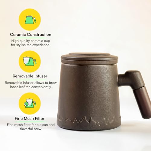 Image of Udyan Tea Infuser Mug | Ceramic Made Mug with Removable Infuser & Mesh Filter | Stylish Design with Easy Grip & Pouring (Noir Black)