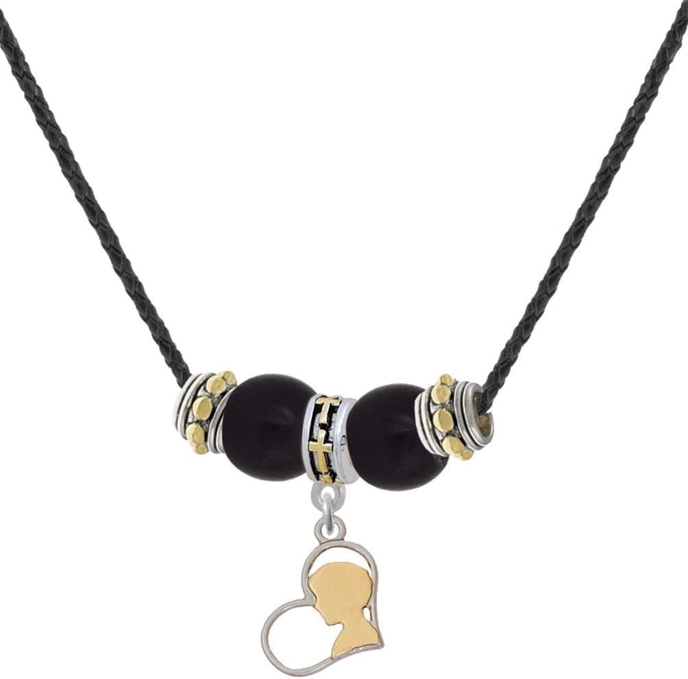 Delight Jewelry Boy Silhouette in Heart - Two-tone Cross Black Beaded Necklace, 18"+2"
