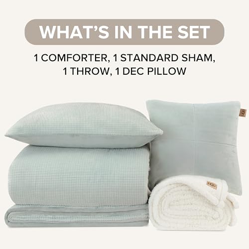 Image of UGG Remina Twin Comforter Set 4 Piece Bed in a Bag with Throw Blanket, Decorative Pillow, Sham, and Reversible Comforter Hypoallergenic Washable Dorm Bedding, Twin XL, Blue-Green Clear Creek