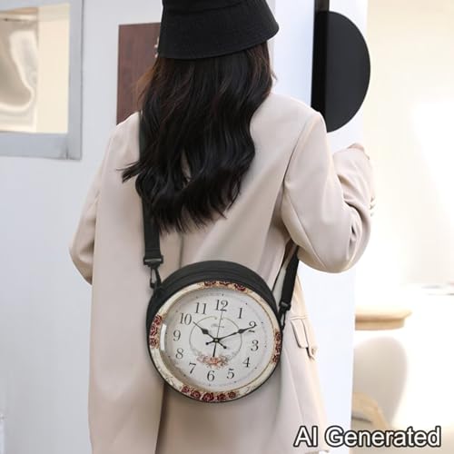 Image of Women Novelty Round Clock Shape Zippered Clock Purses for Women Tote Handbag Shoulder Bag, Gift for Mom Girlfriend