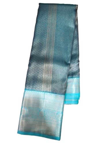 Mamtha Handloom Gadwak Silk Peacock Blue with Sky Blue Kanchipuram Silk with Full Gold Zari Floral Brocade Wea