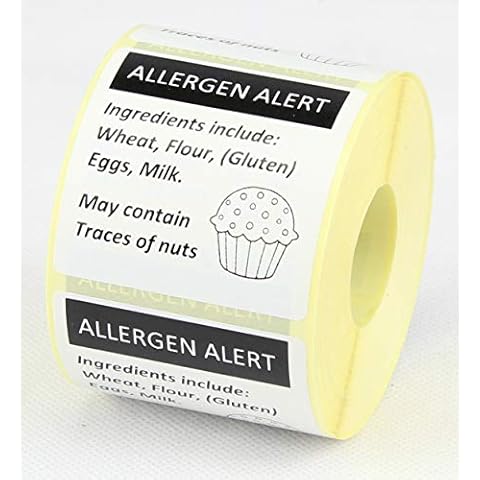 Food Allergy Labels, Allergy Labels for Food, 38x38mm, 500 Labels on a Roll - Cup Cake Cover