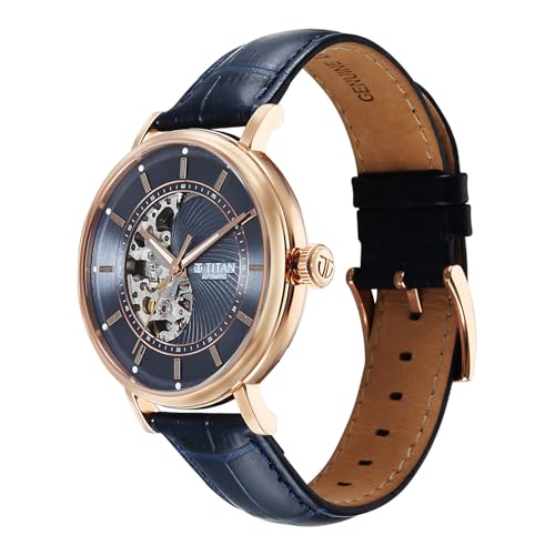 Image of Titan Yin Yang Skeletal Automatic Analog with Rose Gold case, Blue Dial Blue Leather Strap Watch for Men - 90222WL01