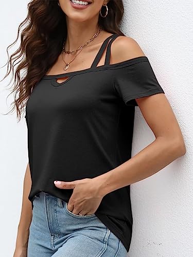 Womens Cold Shoulder Tops for Women Summer Sexy Cut Out Tops Short Sleeve Criss Cross Casual Shirts4