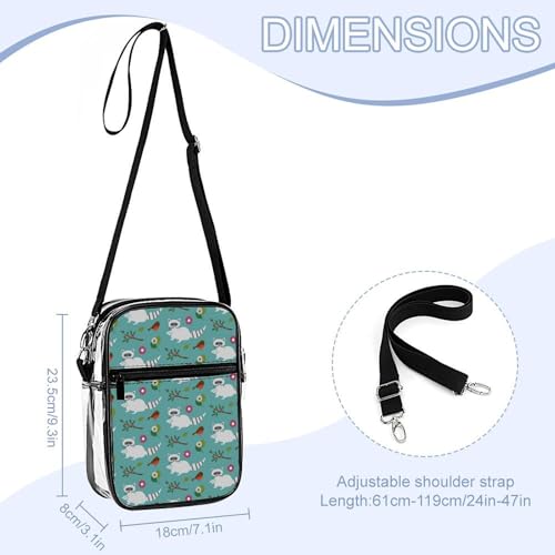 Raccoons And Birds Clear Crossbody Bag Stadium Bag Adjustable Side Shoulder Bags Messenger Bag with 2 Compartments2