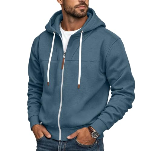 Mens Full Zip Hoodies Fashion Fleece Drawstring Hooded Sweatshirts Jackets - image 2