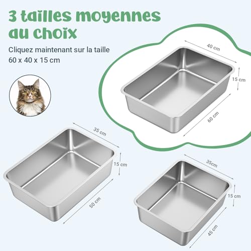 Bac à litière en acier inoxydable haut de gamme extra large durable - 7