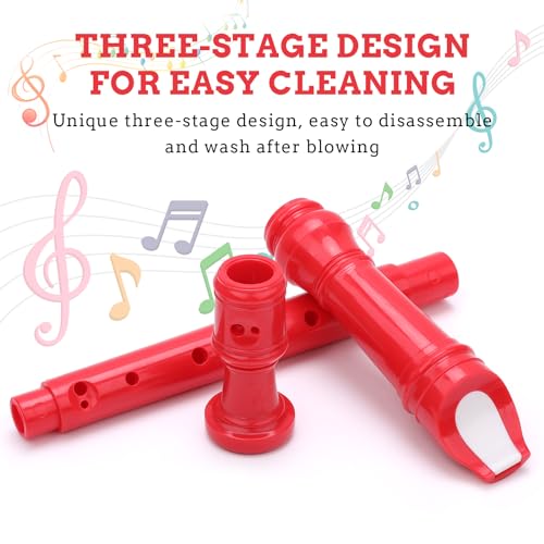 Hanaoyo Soprano Recorder Instrument German Style C Key 8 Holes, Recorder Instrument for Beginners School Student with Cleaning Rod, Fingering Chart, Leather Case (Red) - Thumbnail 2