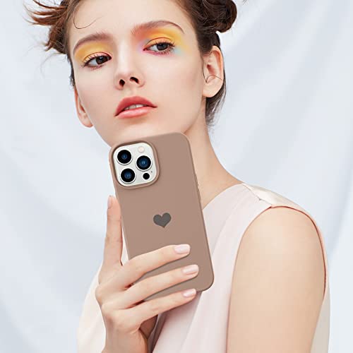 Guagua Compatible With Iphone 13 Pro Max Case 6.7" Liquid Silicone Soft Gel Rubber Cover With Cute Heart Pattern Slim Microfiber Lining Cushion Shockproof Protective Case For Iphone 13 Pro Max, Brown #TOP6
