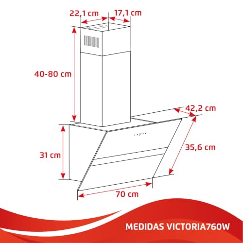 Miniatura 4 de Corberó - Campana Extractora 70 Cm Victoria760w 594.2 M3 H 67db 168w 4 Niveles Extracción 1 Filtro Alumnio 1 Filtro Carbón Vidrio Templado Cristal Blanco