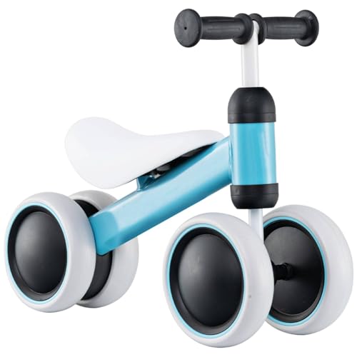 Maxmass Baby Balance Bike, Toddler First Bike with Ergonomic Handle & Padded Seat, No Pedal Infant Bicycle, 4 Wheels Kids Push Along Toy for 2 Years Old+ Boys Girls (Blue)