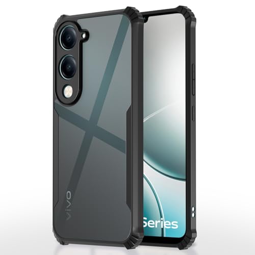 Image of Pikkme Back Cover for iQoo Z10 lite 5G / Vivo T4 lite 5G / Y19 5G / Y19e / Y04 4G / Y29s 5G | Ultra Hyrbid | Full Camera Protection | Raised Edge | Crystal Clear Transparent Bumper Case (Black)