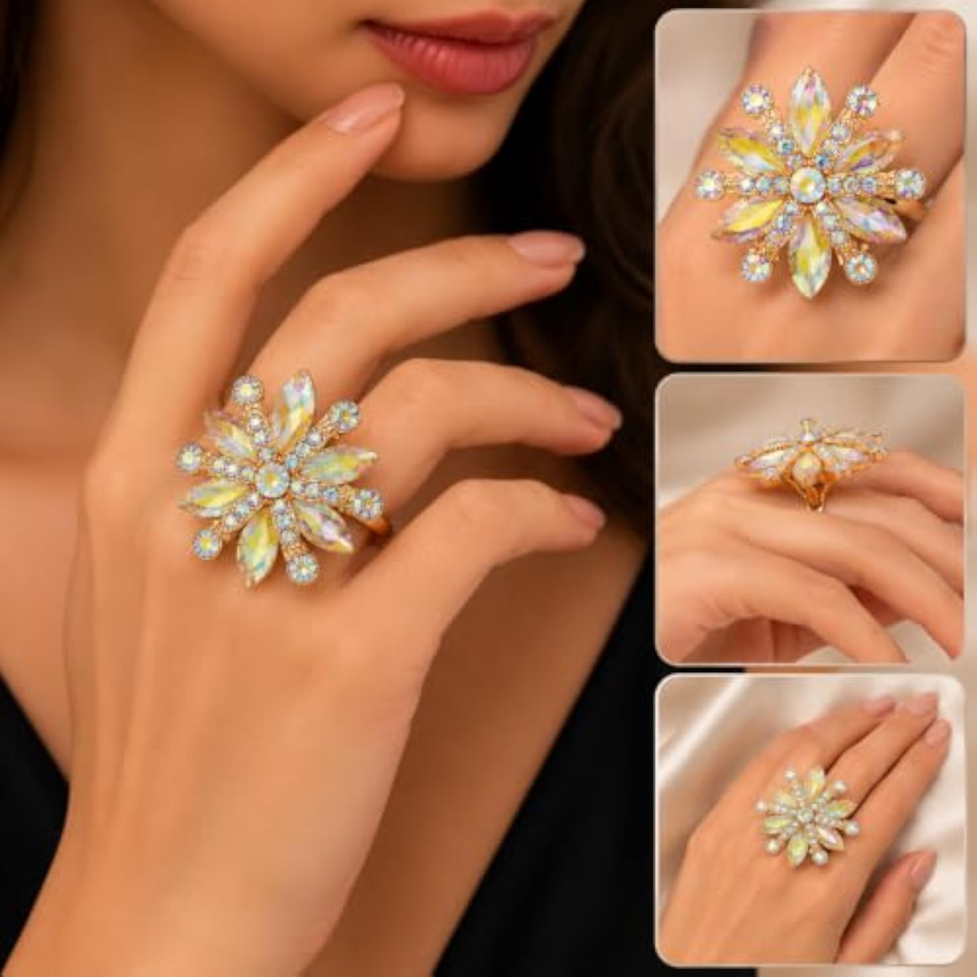 2pc Floral Cocktail Rings Combo, Vintage Statement Design