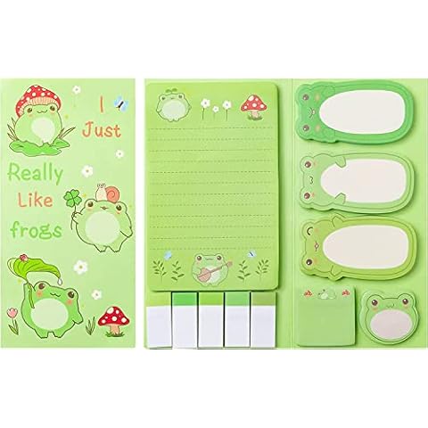 PANTIDE I Just Really Like Frogs Sticky Notes Set, 550 Sheets, Cute Cartoon Frogs Self-Stick Notes Pads Animal Divider Tabs Bundle Writing Memo Pads Page Marker School Office Supplies Small Gift Cover