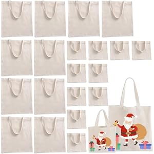 Sublimation Blank Tote bags, 20Pack Canvas Tote Bags Reusable Grocery Bags Shopping Cloth Bags w/Two Size Personalized Presents Bags for Women, Heat Transfer, DIY, Christmas Decorating Craft, Ivory