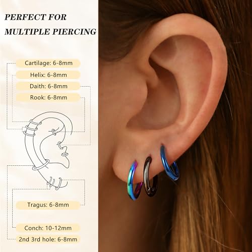 WBDWWTD Kleine Creolen für Damen und Herren, chirurgischer Stahl, Knorpel-Huggie-Ohrringe, eng anliegende Ohrläppchen, Nasenring, Lippenring, Daith-Helix-Piercing-Schmuck, kleine Creolen mit