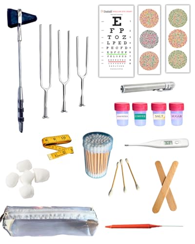 Image of CNS Medical Student Kit, with Tuning Forks, Snellen Chart, Knee Hammer, Digital Thermometer and More ( Central Nervous System Examination kit) for Medical professionals and Practitioners (MODEL 2)