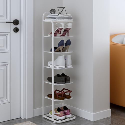 Zapatero vertical resistente y resistente para espacios pequeños, diseño de metal duradero, perfecto para guardar zapatos, entrada y armario