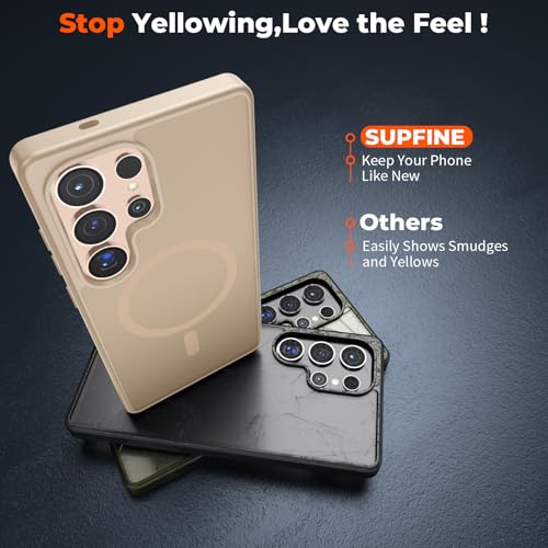Image of SUPFINE Magnetic for Samsung Galaxy S25 Ultra Case(Compatible with MagSafe) (Military Grade Drop Protection) Slim Translucent Shockproof Phone Case,Pink Gold