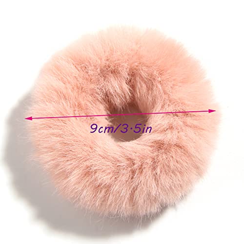 2 Pcs Women Furry Elastic Faux Rabbit Hair Scrunchies Fluffy Ponytail Holder Pompom Ball Hair Bands Ties For Girl Hair Accessories (Shell Pink) #TOP4