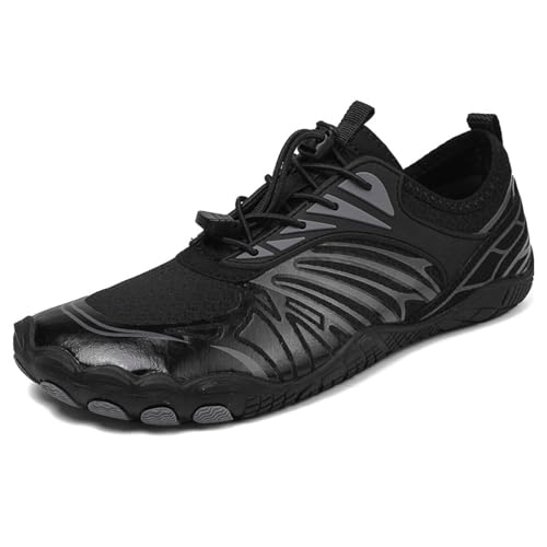 Treer Escarpines Hombre/Mujer, Exterior Antideslizantes Zapatillas Barefoot Unisex-Adulto Secado Rápido Zapatillas Calzado Barefoot 5 Dedos para Playa, Senderismo, Viajes (Negro,36)