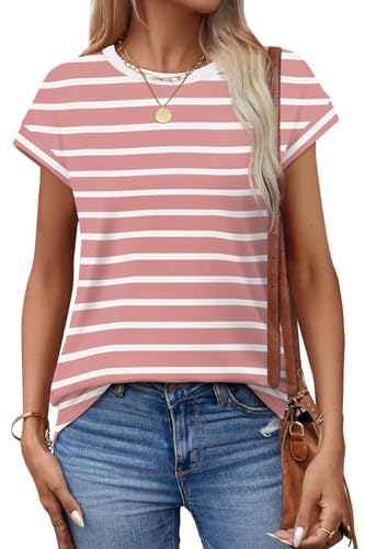 Image of Alaroo Womens Summer Tops Short Sleeve Shirts Crew Neck Cute Trendy Tunic Blouses (S-3XL)