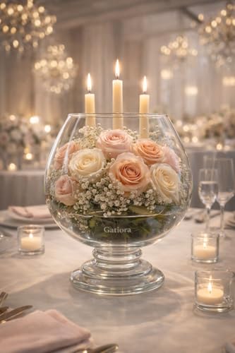 Image of Glass Fish Bowl /Terrarium Wine Cup Shape Clear Glass Aquarium for Fish, Plants & Pebbles, Decorative Centerpiece for Home, Living Room, Office & Balcony (8 Inch)