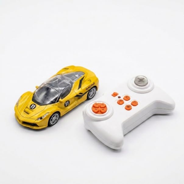 Image of Mini RC Car 1:64 Scale Remote Control Car for Kids, App Controlled Electric Racing Toy with LED Lights, Rechargeable Battery, 2.4GHz Control System, Birthday Gift for Boys & Girls (Yellow)