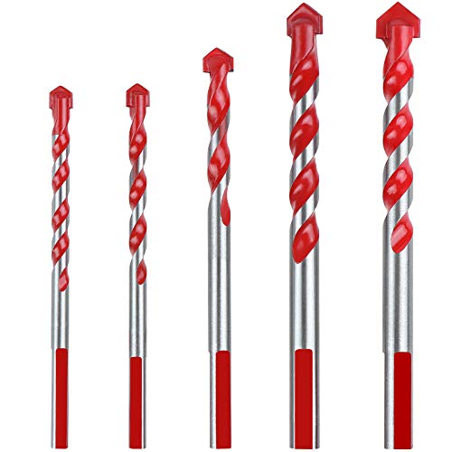 OCR Masonry Drill Bits Set, Triangle Drill Bits Set for Tile, Brick, Cement, Concrete, Glass, Plastic, Cinder Block, Wood, Bits for Power Drills, 6/8/10/12mm, 5pcs