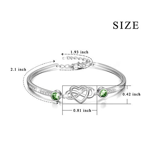 Image of AOBOCO 925 Sterling Silver Infinity Endless Love Heart Birthstone Bangle Bracelet - I Love You Forever Series Adjustable 6-8 in Bracelet with Crystals from Austria Romantic Birthday Jewelry Gift for Women Wife Girlfriend