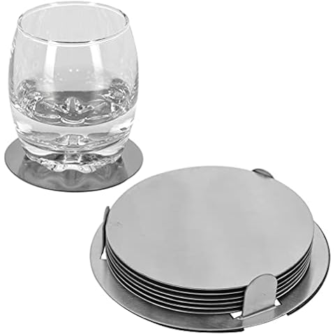 7 Pcs 9cm Round Brush Metal Coaster Set Cover