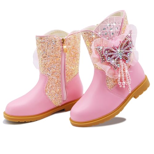 Girls Cowgirl Boots Little Kids Western Boots Mid Calf Toddler Riding Shoes Glitter Boots