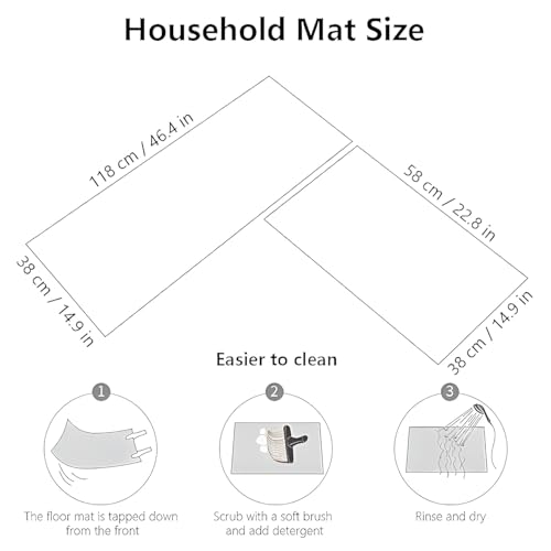 Image of Yagzon Anti Fatigue Kitchen Mats for Floor, Cushioned Non Slip Rugs for Kitchen Floor, Durable Rubber Backed Kitchen Rugs, Waterproof Cushioned Kitchen Rug Set for Kitchen, Laundry, Office & Sink