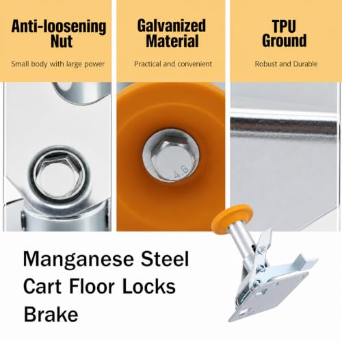 Image of Floor Lock, Adjustable Height Trolley Brake Floor Lock, Manganese Steel 100kg Bearing Trolley Cart Lock with TPU Pad for 4~5in Casters(X-75-32-3)