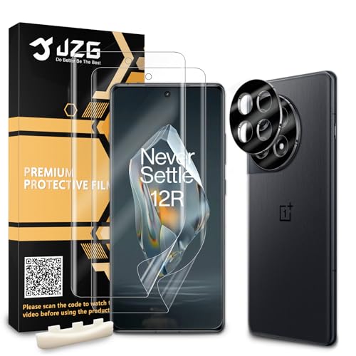 JZG 2 Pack Screen Protector for OnePlus 12R (Soft film), 2 Pack Camera Lens Protector, Fingerprint Unlock, Anti-Scratch, Easy Installation, Curved Edge Coverage