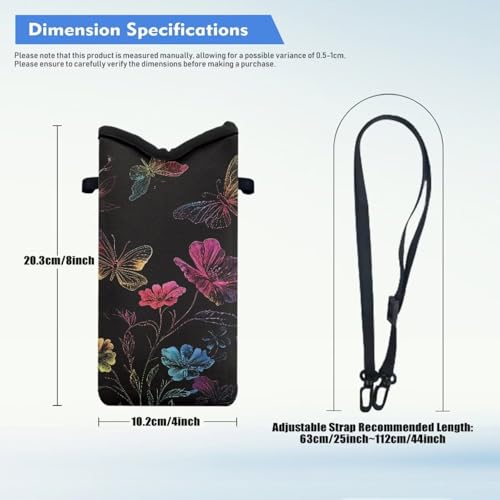 Image of Women Men Small Crossbody Phone Bag Cellphone Pouch with Adjustable Shoulder Strap Neoprene Waterproof Mini Satchel Pouch for Travel, Walking, Beach, Floral Butterfly Black