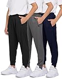 PURE CHAMP 3 Pack Boys Sweatpants Mesh Lightweight Kids Clothes with Zipper Pockets Active Quick-Dry Boys Pants Sizes 4-20 (Set 6 Size Large)