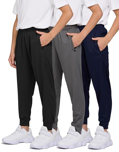 PURE CHAMP 3 Pack Boys Sweatpants Mesh Lightweight Kids Clothes with Zipper Pockets Active Quick-Dry Boys Pants Sizes 4-20 (Set 6 Size 2X-Large)