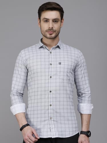 Image of Majestic Man Men Comfort Slim Fit Opaque Checked Cotton Casual Shirt