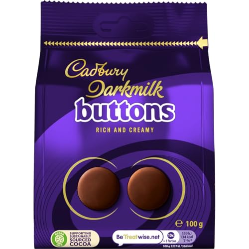 Cadbury Darkmilk Chocolate Rich and Creamy Giant Buttons Sharing Bag Bite Size Treats 100 g (Pack of 1)