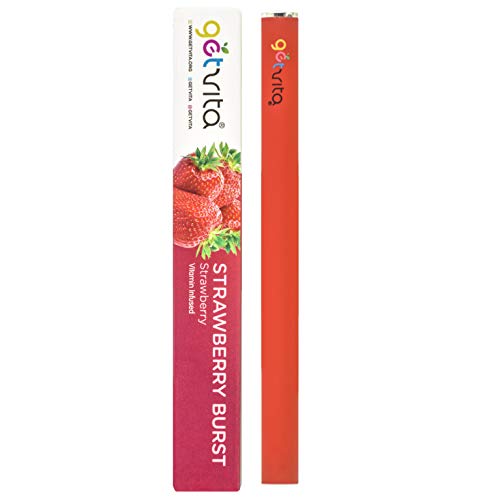 GetVita® (Strawberry Burst) - America's Organic MultiVitamin Diffuser Inhaler Vaporizer w/Vitamins A C D E B1 B2 B3 B5 B6 B7 B8 B12 B15 - Lasting 200+ Inhalations - Strawberry Flavor