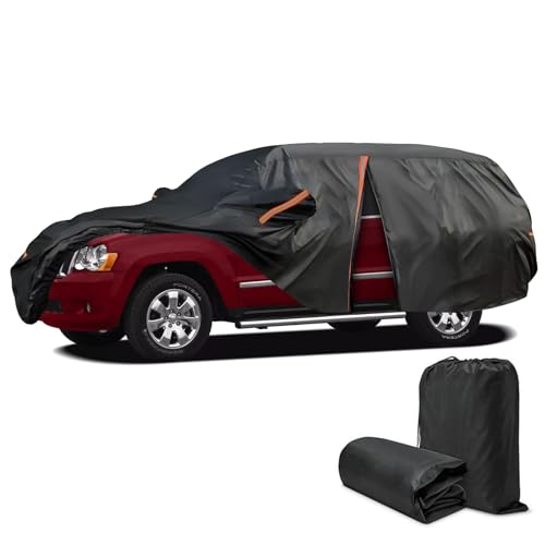 Car Cover for Jeep Grand Cherokee 1992-2025, SUV Full Car Cover Waterproof All Weather for Automobiles, Outdoor Sun Rain UV Snow Dust Protection, Custom Fit with Zipper and Reflective Strips