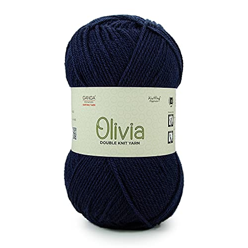 Image of Ganga Acrowools Olivia, Double Knit Yarn. Hand Knitting And Crochet Yarn. Oekotex Class 1 Certified. Pack Of 2 Balls - 100Gms Each. Shade No - Olv004, Navy blue