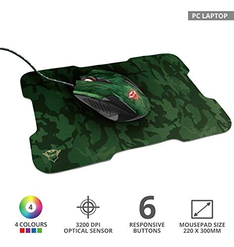 Trust GXT 781 Rixa Mouse gaming e tappetino per mouse, Camo Verde - Mousepad - Immagine 1